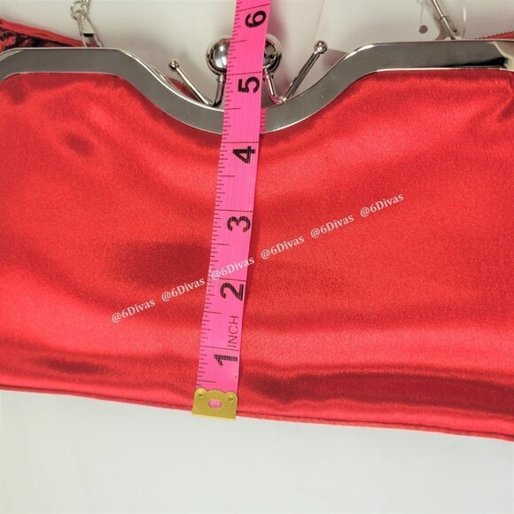 Red Satin Glitter Evening Purse With Large Bow Accent - Picture 13 of 13